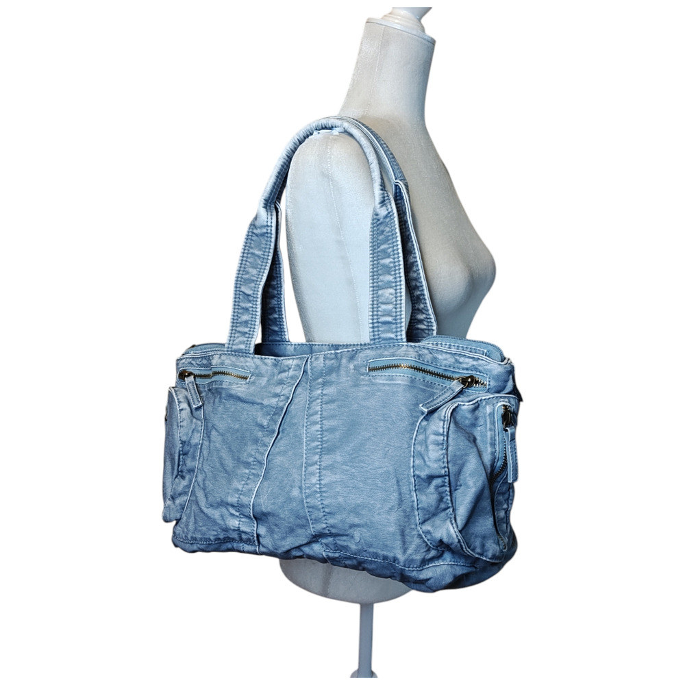 Paris Blues Faux Leather‎ Blue Tote Shoulder Bag Zip Closure Double Handle